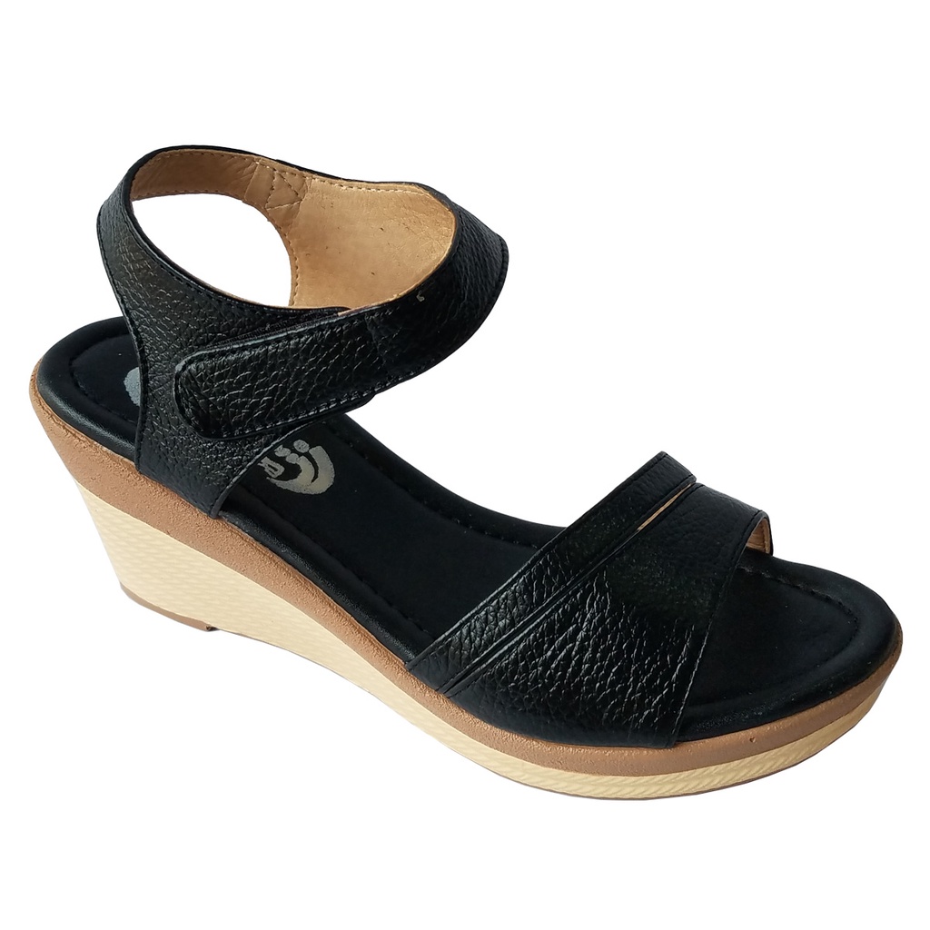 Giày Sandal Đế Xuồng BIGGBEN Da Bò Cao 7 Phân HKD656