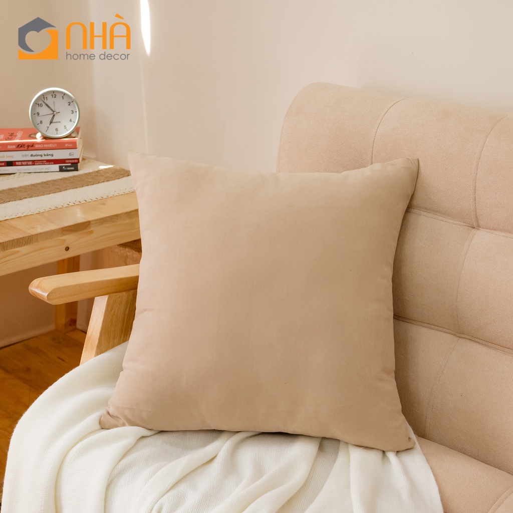 Vỏ Gối Tựa Lưng Sofa Cotton Nhung Mềm Trơn Màu