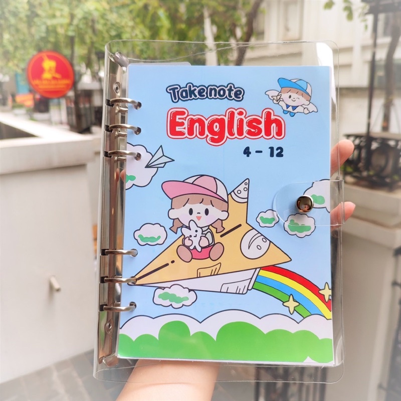 Sổ giấy còng sắt khổ a5 trang trí sticker ngữ pháp cầu vồng ...