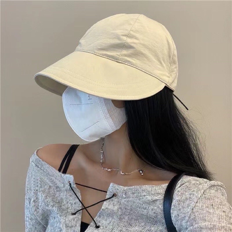 MŨ CHỖNG NẮNG TRƠN HÀN QUỐC VẢI MỀM CÓ DÂY RÚT THOÁNG KHÍ KIỂU NÓN RỘNG VÀNH CHO NỮ