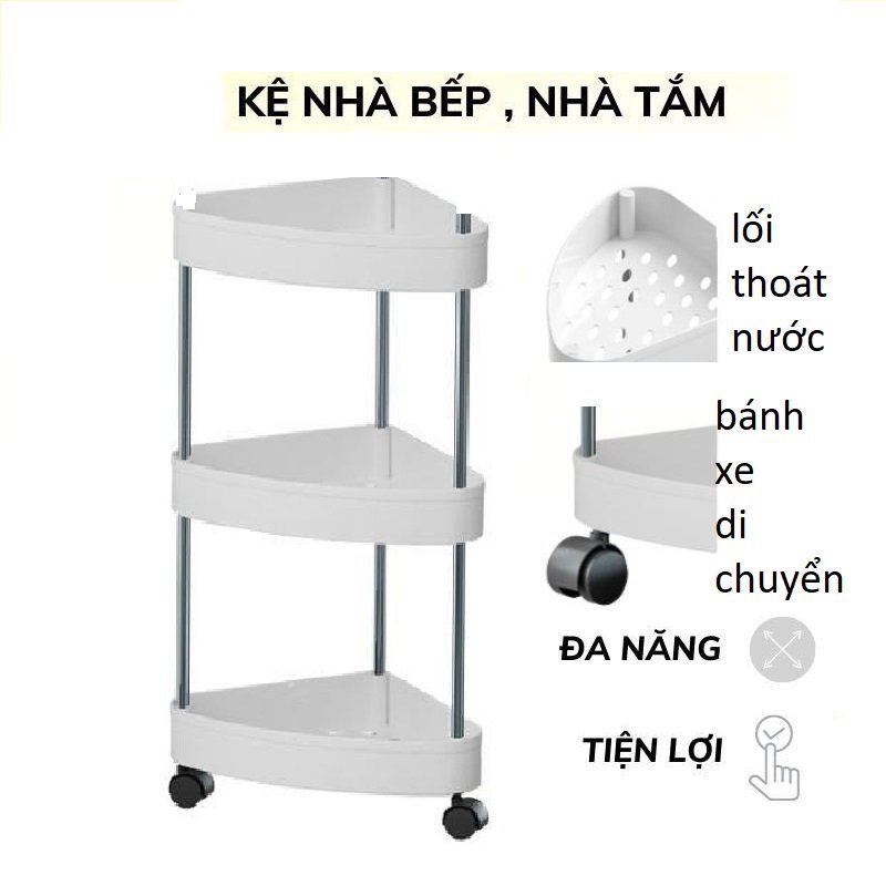kệ góc tường tam giác 3-4 tầng có bánh xe di chuyển