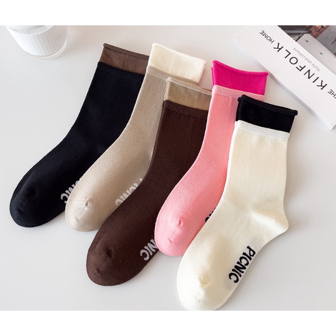 Vớ Tất cotton nữ cổ nhún 2 tầng phong cách Hàn Quốc, trẻ trung, năng động.