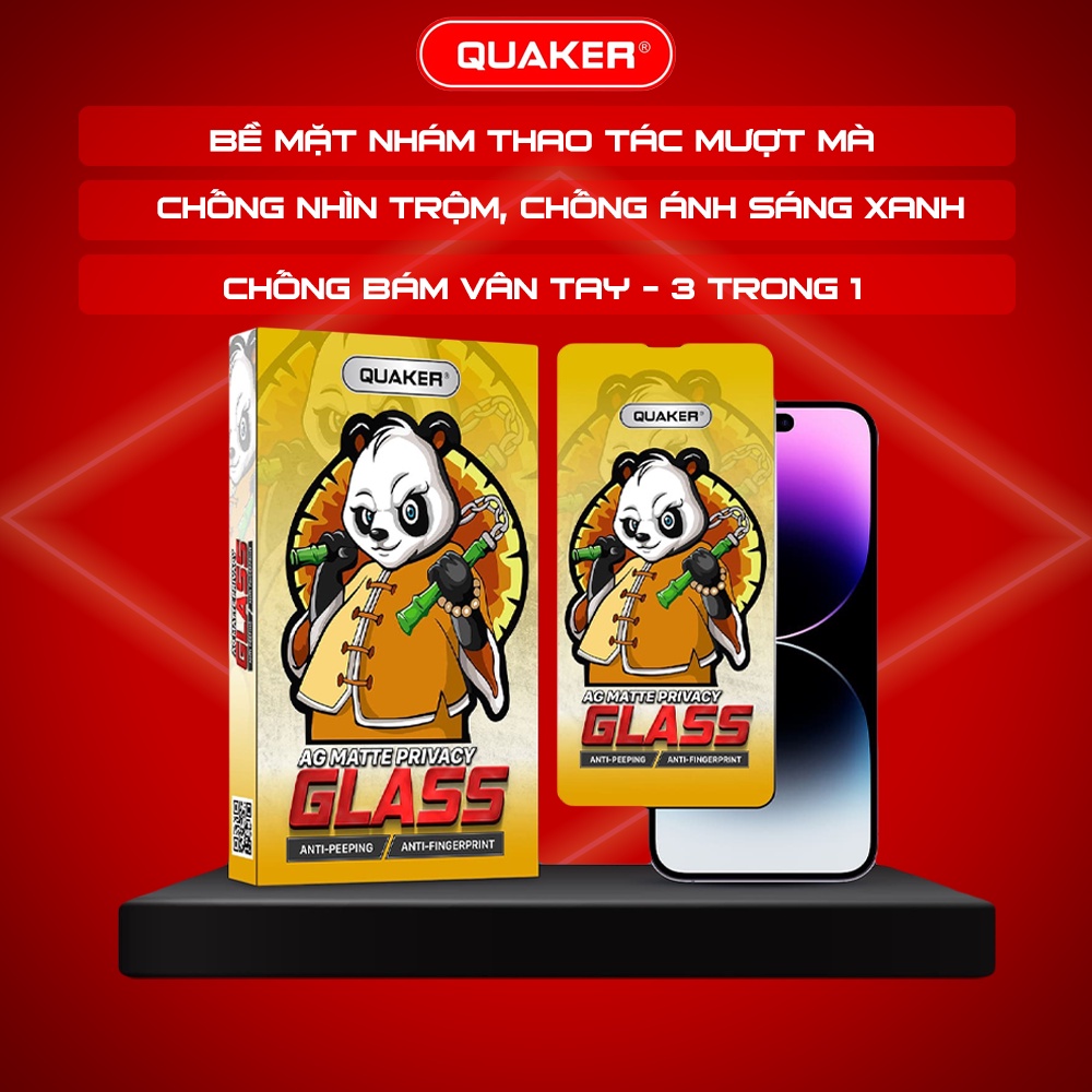 Kính cường lực iphone 3in1 Quaker 7 8 PLUS X XS XSMAX 11 12 13 14 PROMAX