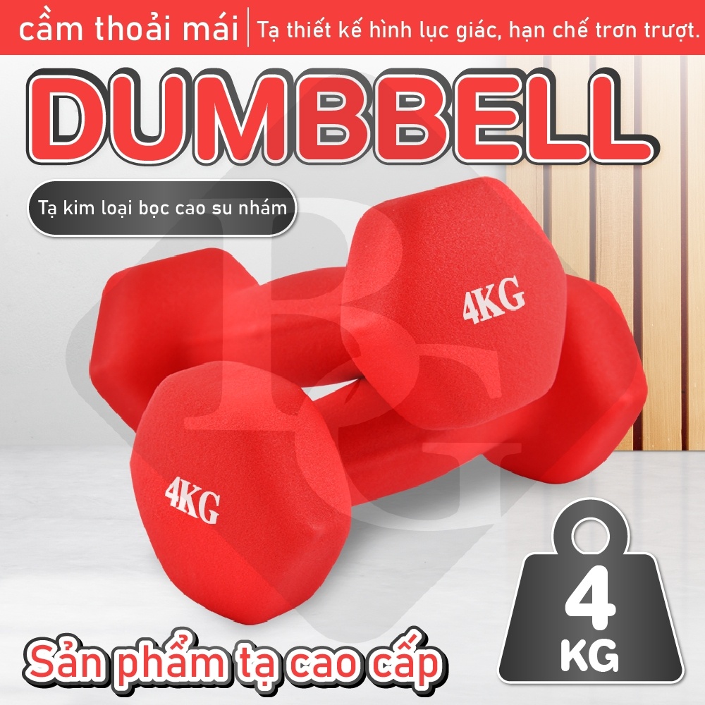 Ảnh BG-[4 KG] Tạ tay lõi thép đặc bọc cao su tập gym yoga chống trơn trượt, xước vỡ sàn RED/BLUE 4