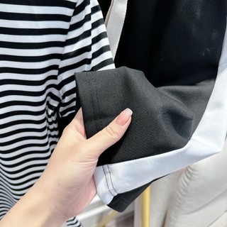 Set Bộ Đồ Nữ Áo Kẻ Đen Trắng Ngắn Tay Phối Viền Mix Chân Váy Umi Hàn Dây Rút To Freesize