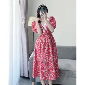 Váy hoa nhí dáng dài vintage thiết kế GOROGI, đầm hoa nhí tay phồng maxi cộc tay có bigsize VH05