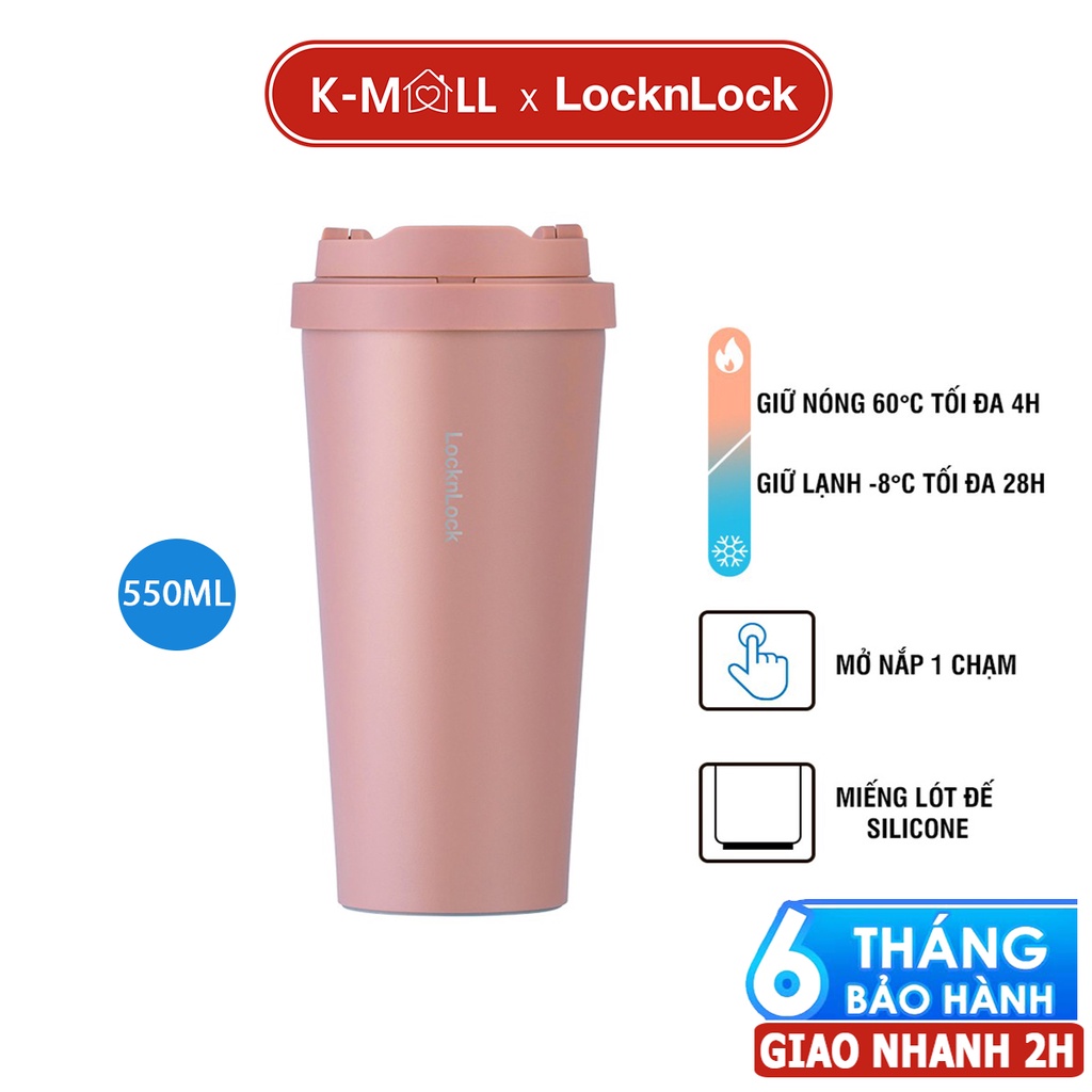 Ly giữ nhiệt LocknLock 550ml Energetic One-Touch LHC3249 Màu Hồng mở nắp một chạm inox 316L - K-MALL