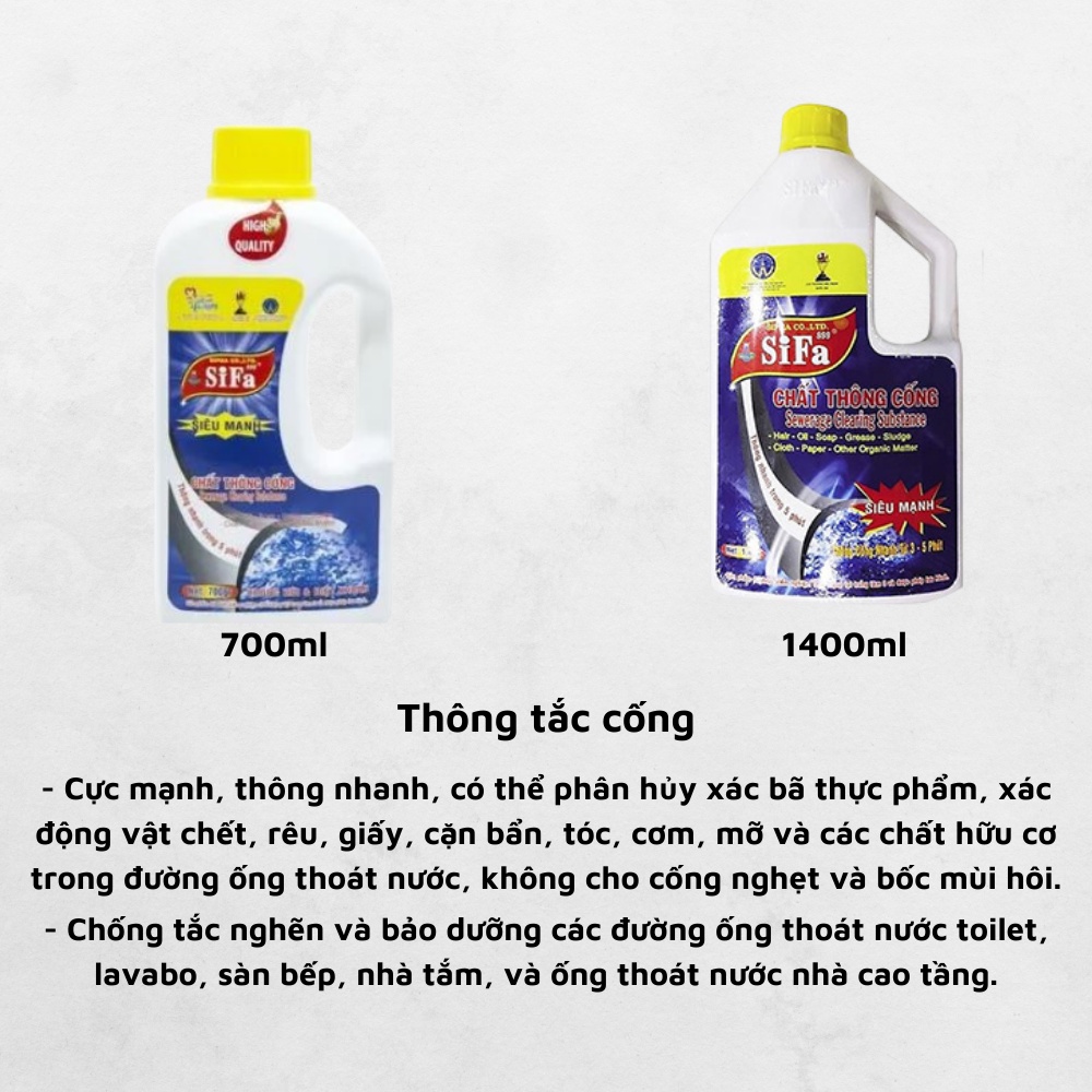Thông tắc cống, thông tắc bồn cầu, ống thoát nước cực mạnh siêu nhanh 5 phút Sifa 700g/800g chống hôi hiệu quả