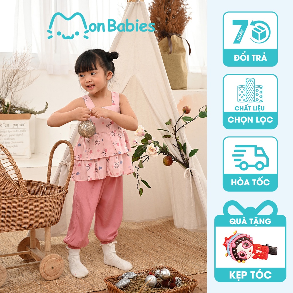 Bộ đồ bé gái, bộ hai dây bé gái mặc nhà hoặc đi chơi chất đũi tơ mềm mại cho bé 2, 3, 4, 5, 6 tuổi MonBabies Vl20-PP