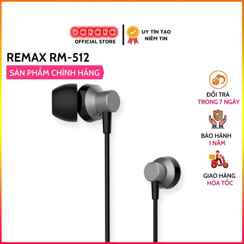 Tai nghe có dây nhét tai chính hãng Remax RM-512 hỗ trợ mic đàm thoại ...