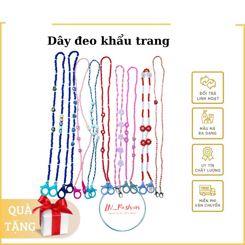 Dây đeo khẩu trang chống thất lạc cho bé - dây hạt cườm hoa phong cách Hàn Quốc