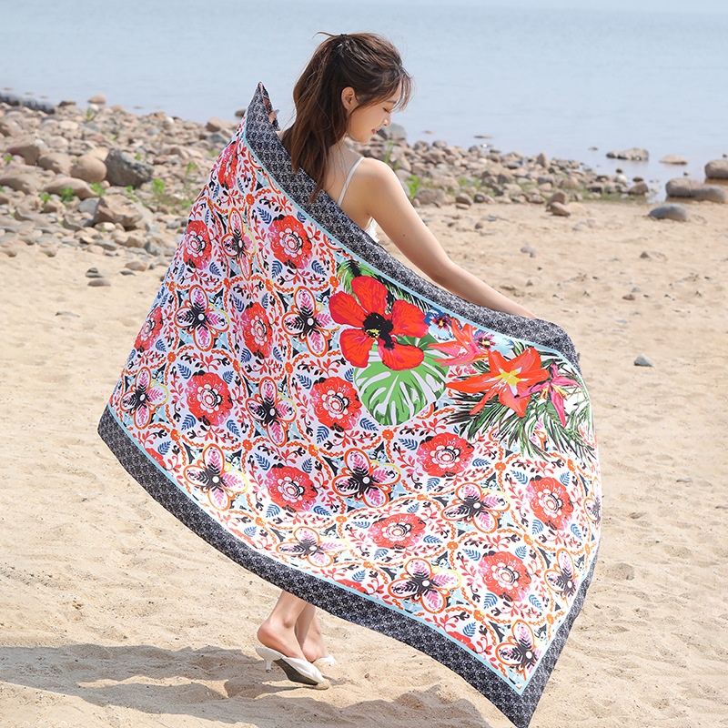Khăn choàng boho đi biển thổ cẩm nữ khăn quàng cổ du lịch mùa hè che nắng, khăn cotton khổ lớn.