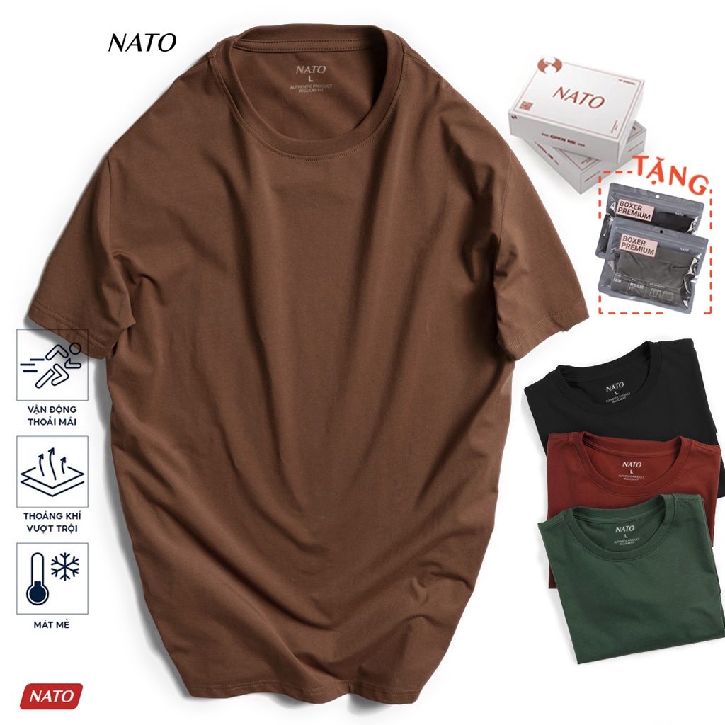 Áo Thun Cổ Tròn Nam Nato Coton Cao Cấp Đẹp Tay Ngắn Trơn Mát Mẻ Vải Dày Dặn Form Regular
