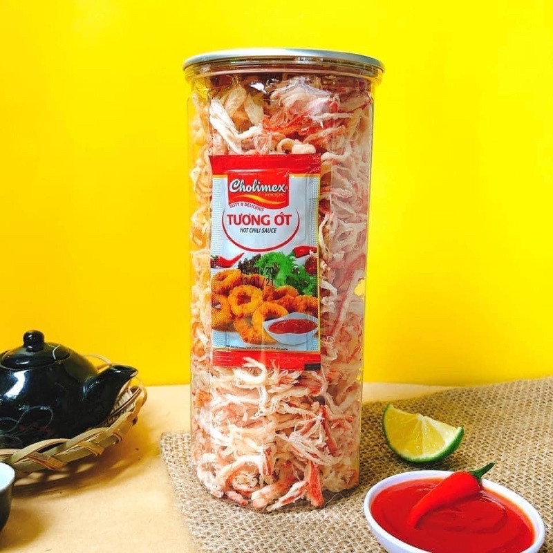 Mực Xé Sợi Hấp Dừa hũ nhựa 250gr 500gr - Ăn vặt snack