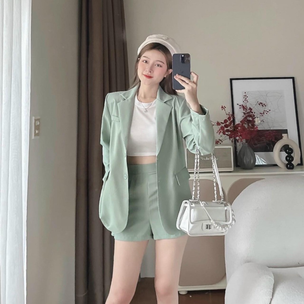 SET VEST XANH MINT PHỐI QUẦN SHORT, SET ĐỒ NỮ BASIC, NĂNG ĐỘNG | MEOINDAHOUSE