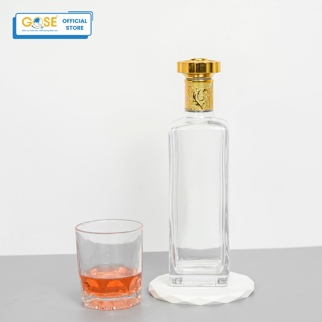 Ảnh Chai thủy tinh đựng rượu 500ml GOSE dáng vuông nắp vàng cao cấp chiết thực phẩm 4