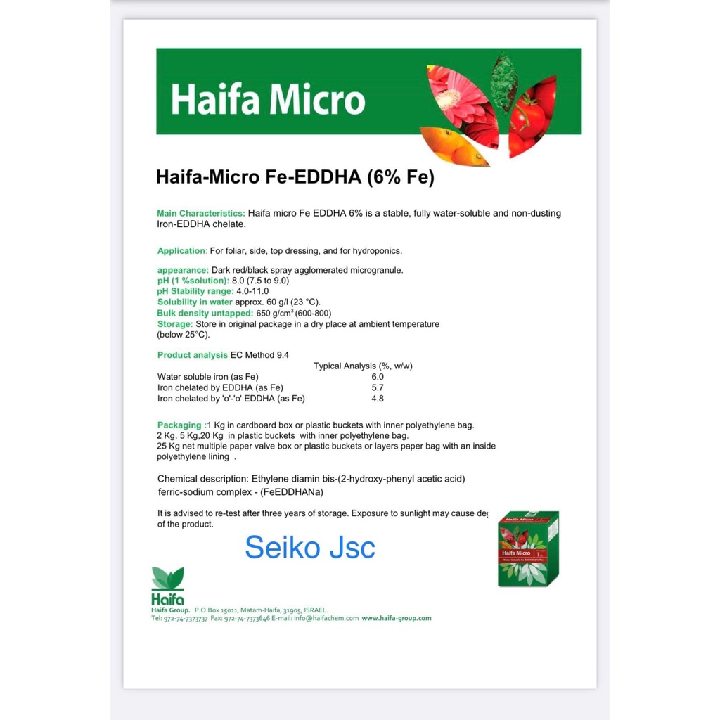Haifa Micro Fe-EDDHA (6% Fe) chính hãng Haifa Isarel khắc phục triệu chứng thiếu sắt ở thực vật