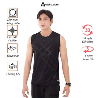 Áo thun ba lỗ nam thể thao dập vân Ajeka J15, cổ tròn form rộng sát nách thoãi mái