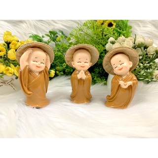 Bộ 3 tượng Chú Tiểu Hoan Hỉ Tài Lộc đội nón lá