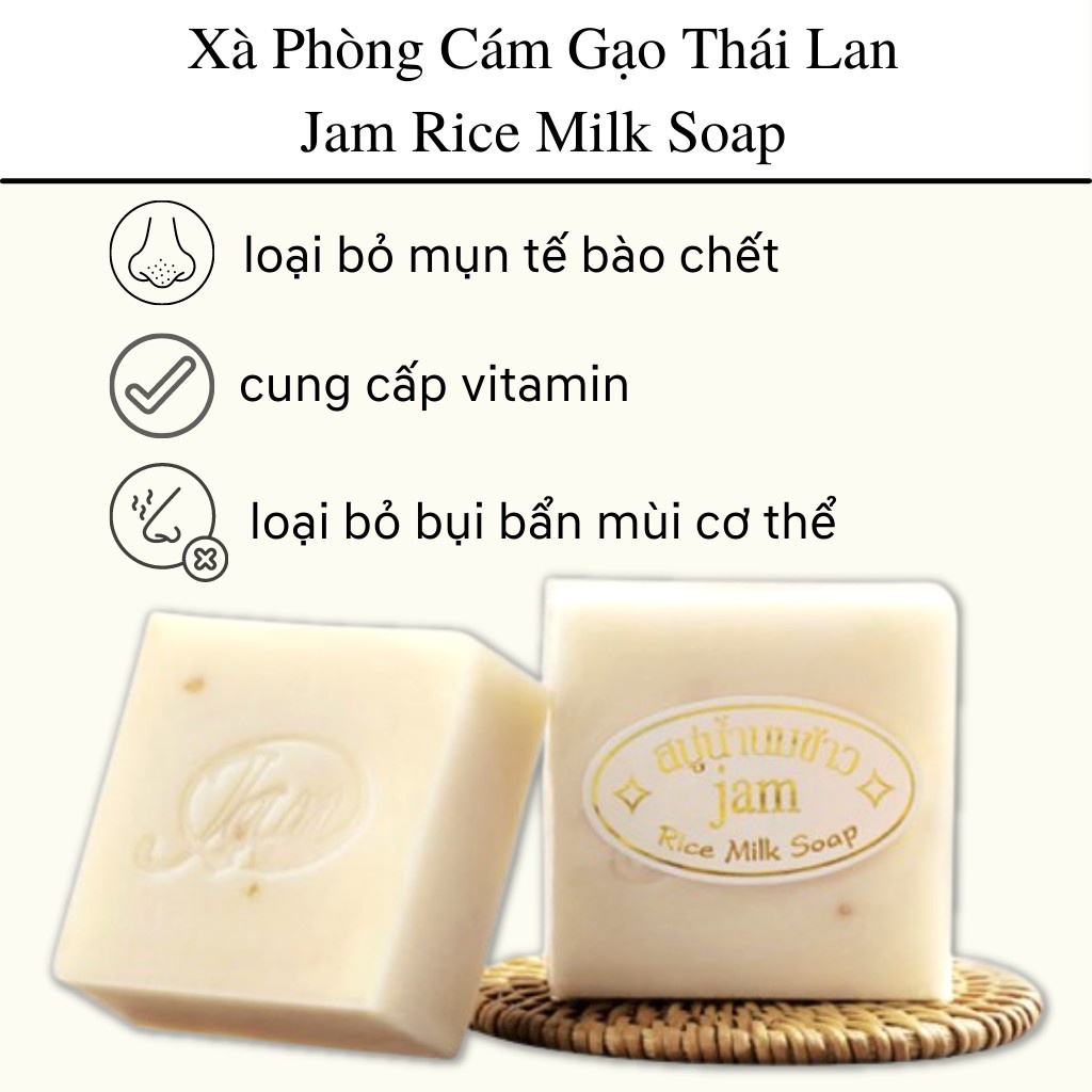 Xà phòng giúp giảm mụn, sáng da Thái Lan JAM RICE MILK SOAP 65gr/ cục