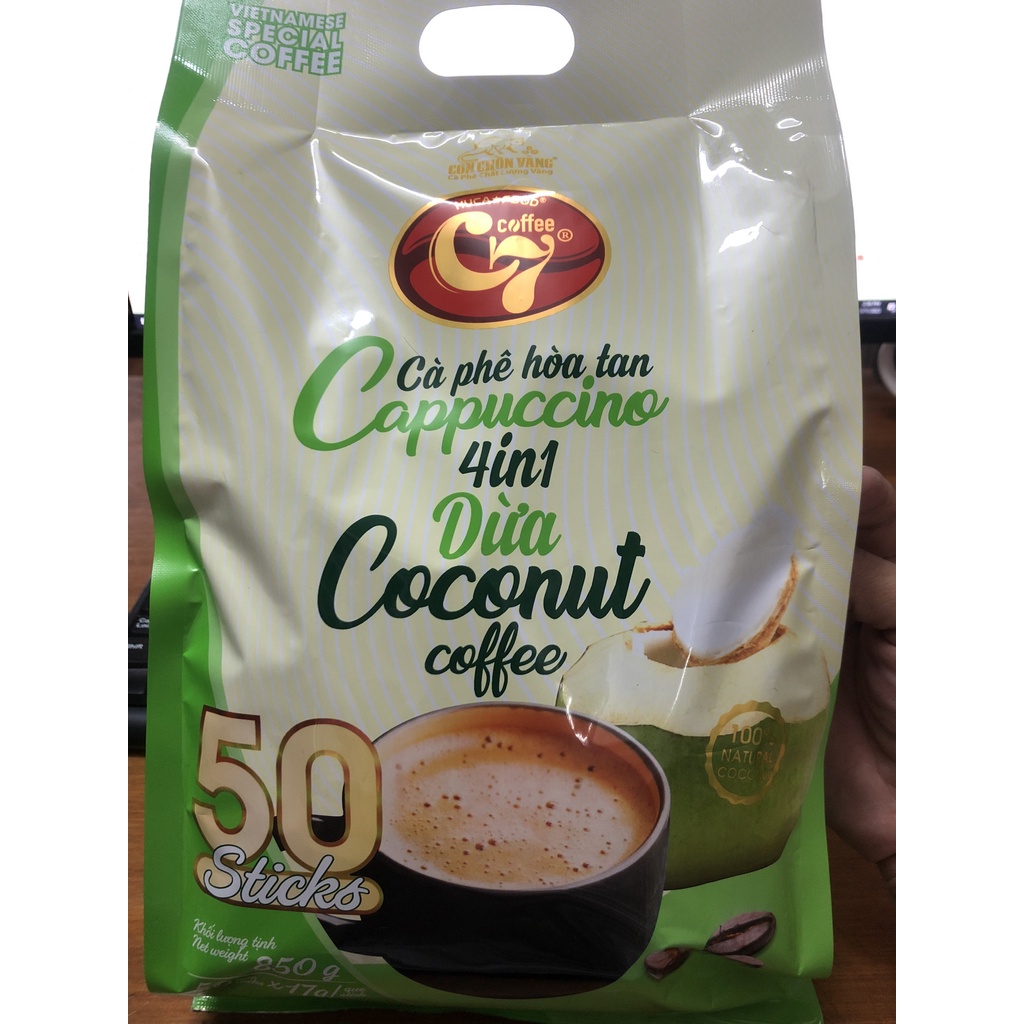 Cà Phê Dừa Hòa Tan Cappuccino 4in1 Con Chồn Vàng C7 - Túi 50Que x 17Gr ...