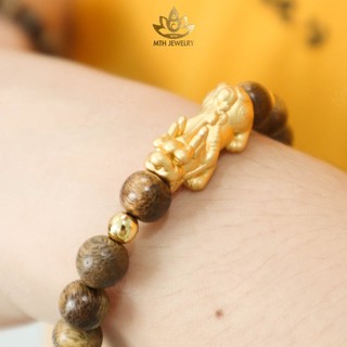 Vòng Tay Trầm Hương Tròn Đơn Trầm Tốc Việt Mix Tỳ Hưu Bạc S925 Nam Nữ - Mộc Trầm Hương MTH