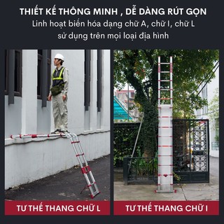 Thang nhôm rút gọn nhập khẩu FUJIHOME TLA08R - Chữ A cao 2,4m - Chữ I cao 5m - Bảo hành 24 tháng