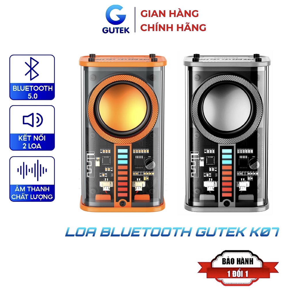 Loa bluetooth mini Gutek K07 nghe nhạc không dây bass rung công suất cao đèn led nhiều màu