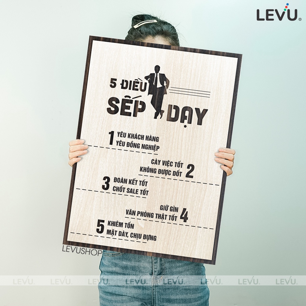 Tranh treo tường văn phòng làm việc slogan nội quy 5 điều sếp dạy trong công ty LEVU096