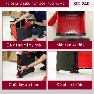 Xe kéo hàng đi chợ rút gọn FUJIHOME SC-240, tải trọng 35-40kg  - Bảo hành 12 tháng