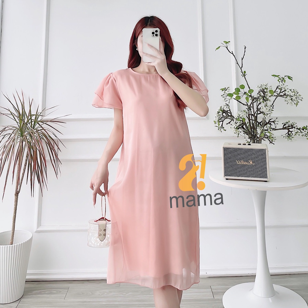 Váy bầu thiết kế 2mama mùa hè đi chơi, đi tiệc chất liệu tơ voan 2 lớp siêu xinh V403