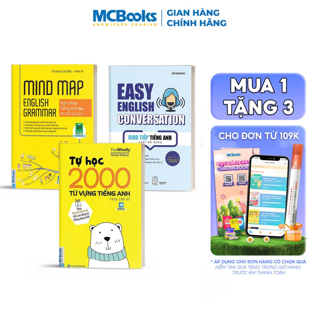 Sách - Combo Mindmap English Grammar, Easy English Conversation Tặng Tự Học 2000 Từ Vựng Tiếng Anh Cơ Bản -Kèm Khóa Học