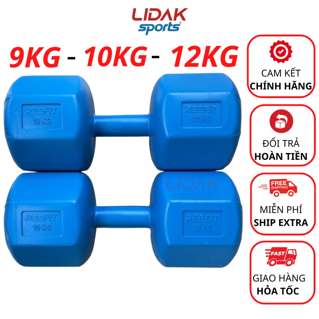 Ảnh Tạ tay bát giác 9kg 10kg 12kg bọc nhựa ruột tạ có lõi thép chống gãy - LIDAK SPORT 1