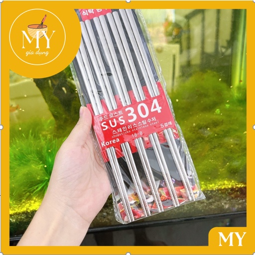 Bộ 5 đôi đũa inox Chống Trượt 304 Hàn Quốc ( cao cấp)