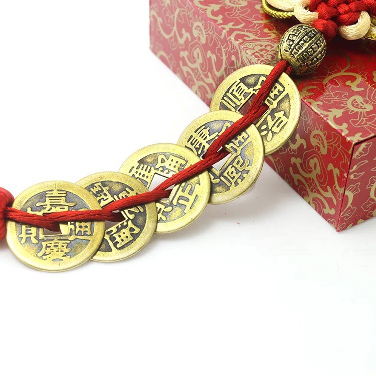 [LOẠI ĐẸP] Dây đồng xu ngũ đế chiêu tài lộc két sắt - tiền xu cổ phong thủy may mắn đặt két