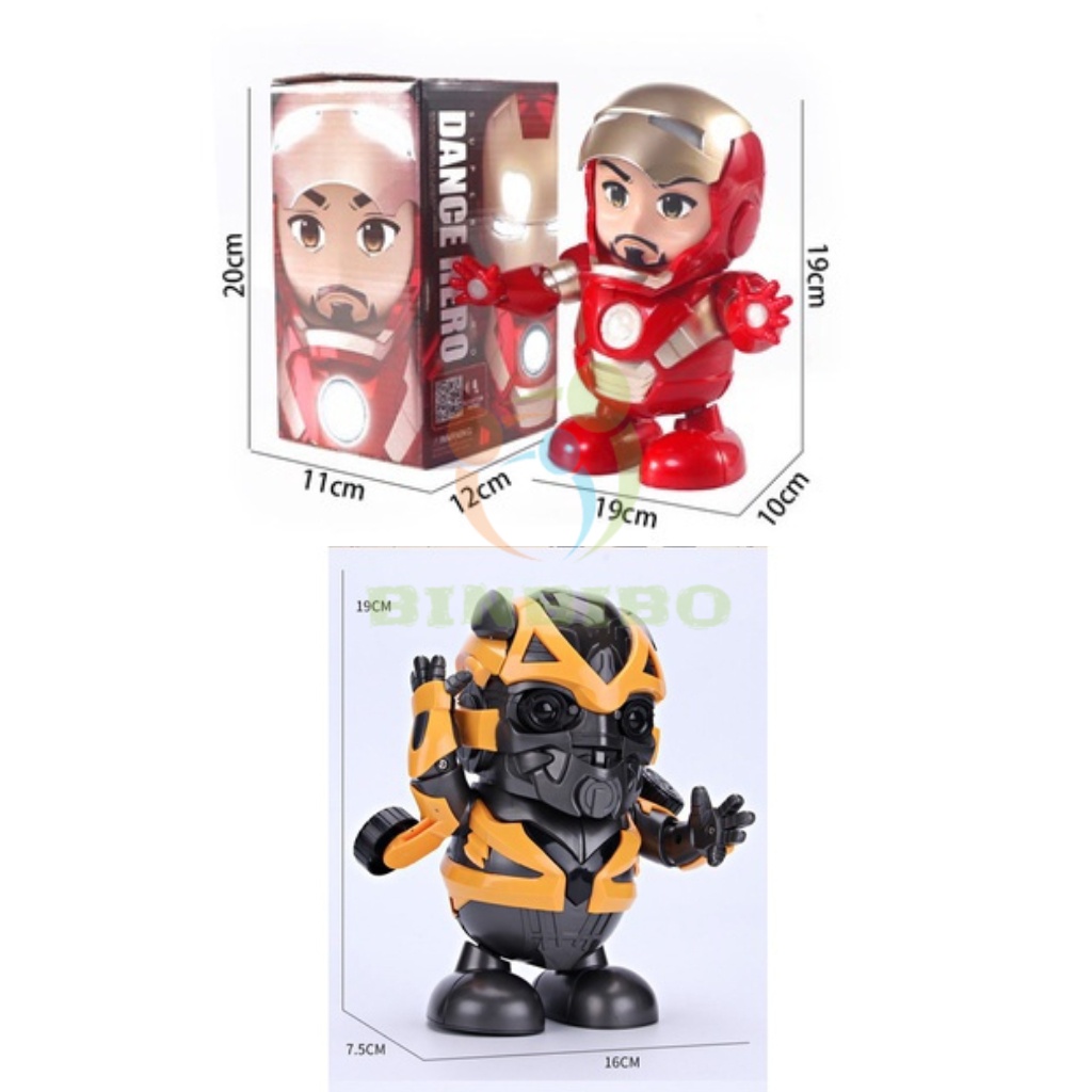Iron man đồ chơi robot nhảy múa theo nhạc có đèn phát sáng cực vui cho bé- Binbibo