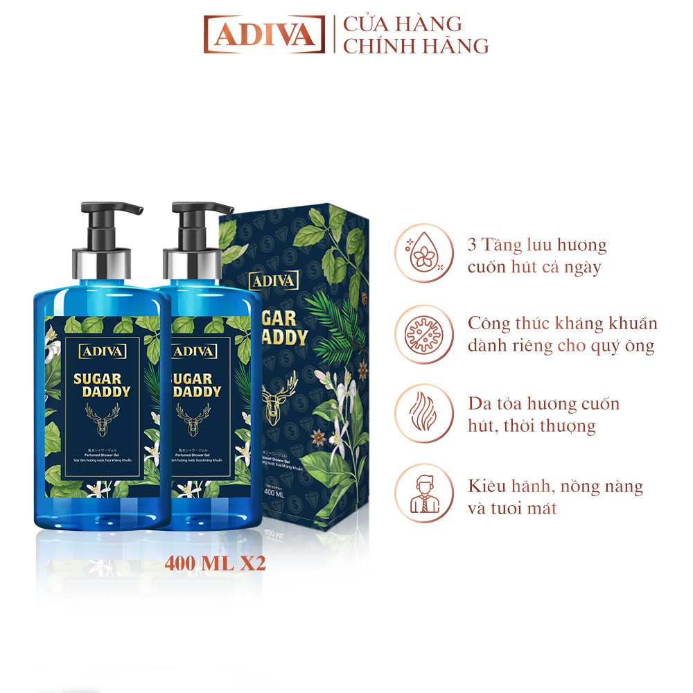 Ảnh Combo 2 Chai Sữa Tắm  Hương Nước Hoa Kháng Khuẩn ADIVA Sugar Daddy (400ml/Chai) 3