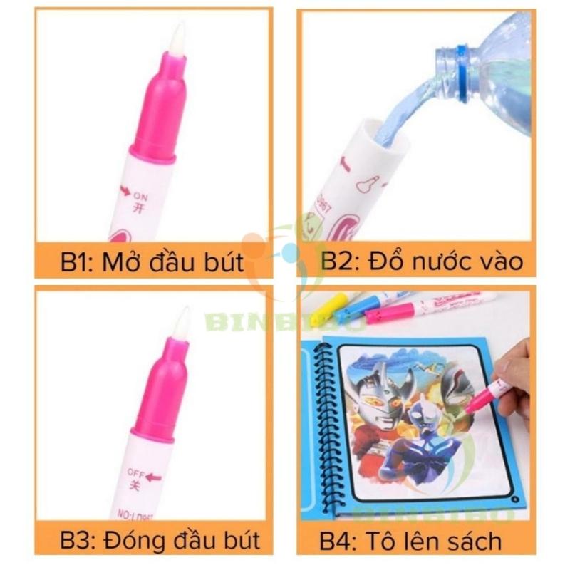 Tranh tô màu nước thần kỳ (Tặng Bút) chỉ cần dùng nước và tái sử dụng được nhiều lần cho bé - Binbibo