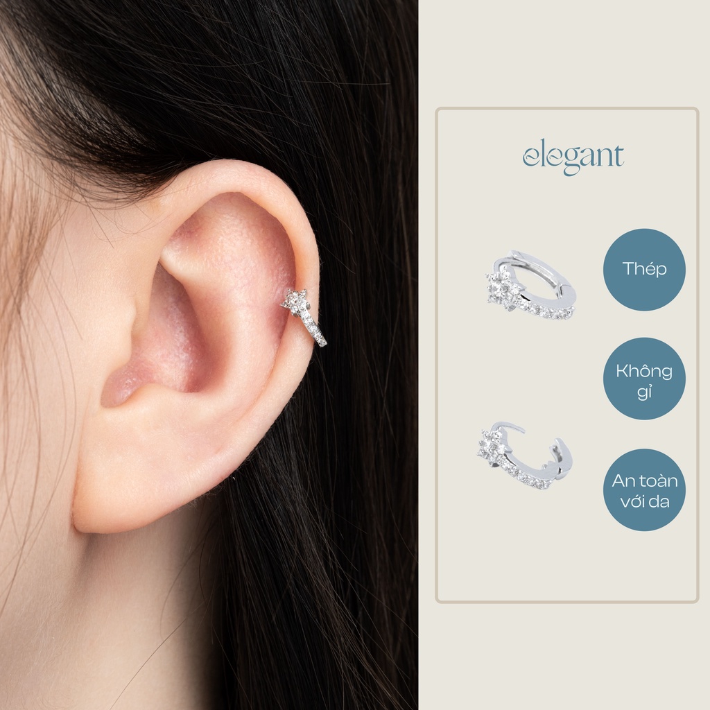 Khuyên tai vòng đá nhỏ 8mm MINI CRYSTAL FLOWER HOOP Elegant (Giá 1 ...
