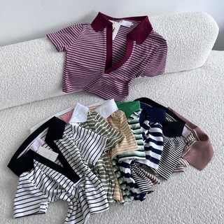 MIDDUA - CR2211 Crop ôm sọc cổ polo