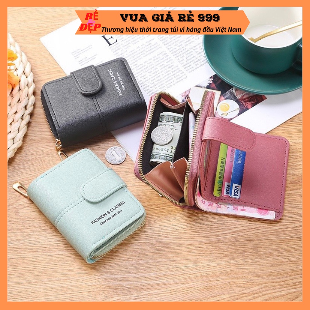 Ví nữ ngắn mini đẹp cao cấp cầm tay nhỏ gọn đựng tiền nhiều ngăn thiết ...