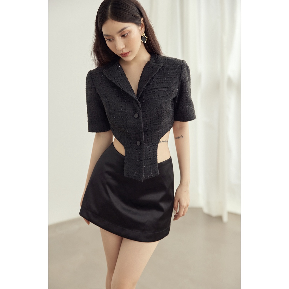 Áo Croptop Đen Tà Nhọn Vải Tweed – XIPI