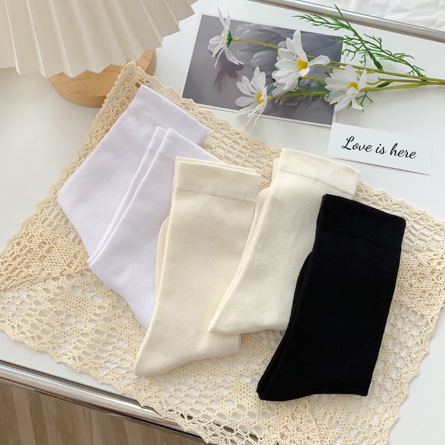Vớ cao cổ nữ trắng trơn basic chất cotton pha 3B khử mùi, thoáng khí cổ thun ngắn, dài, cổ thấp Sỉ tất toàn quốc [Basic]