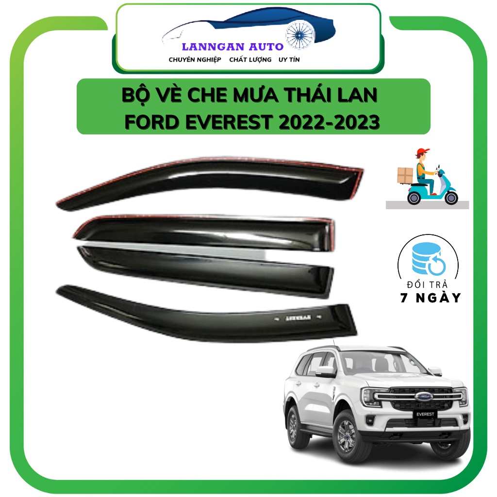 Bộ Vè che mưa xe FORD EVEREST 2022 - 2023, Mẫu vè đen Thái Lan NHỰA  ABS CAO CẤP