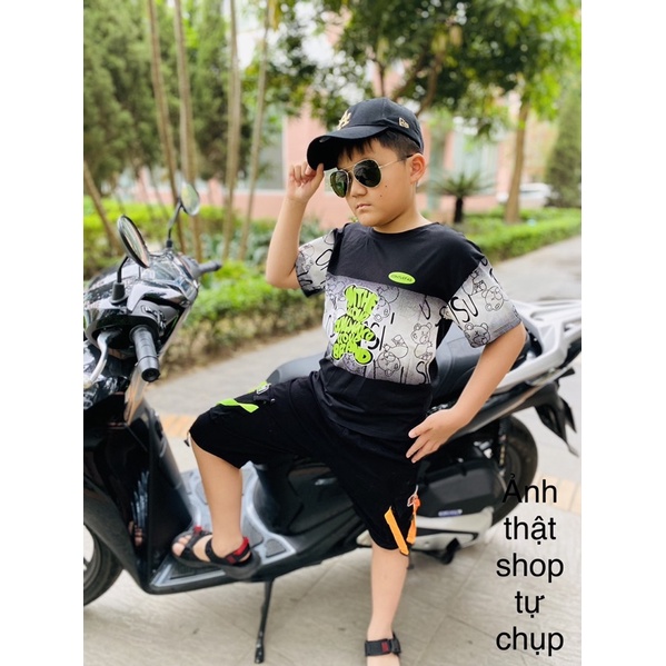 (Hàng Quảng Châu) Bộ đồ bé trai 28-45kg-quần áo trẻ em size đại mùa hè gấu2226 ẢNH THẬT CLIP THẬT