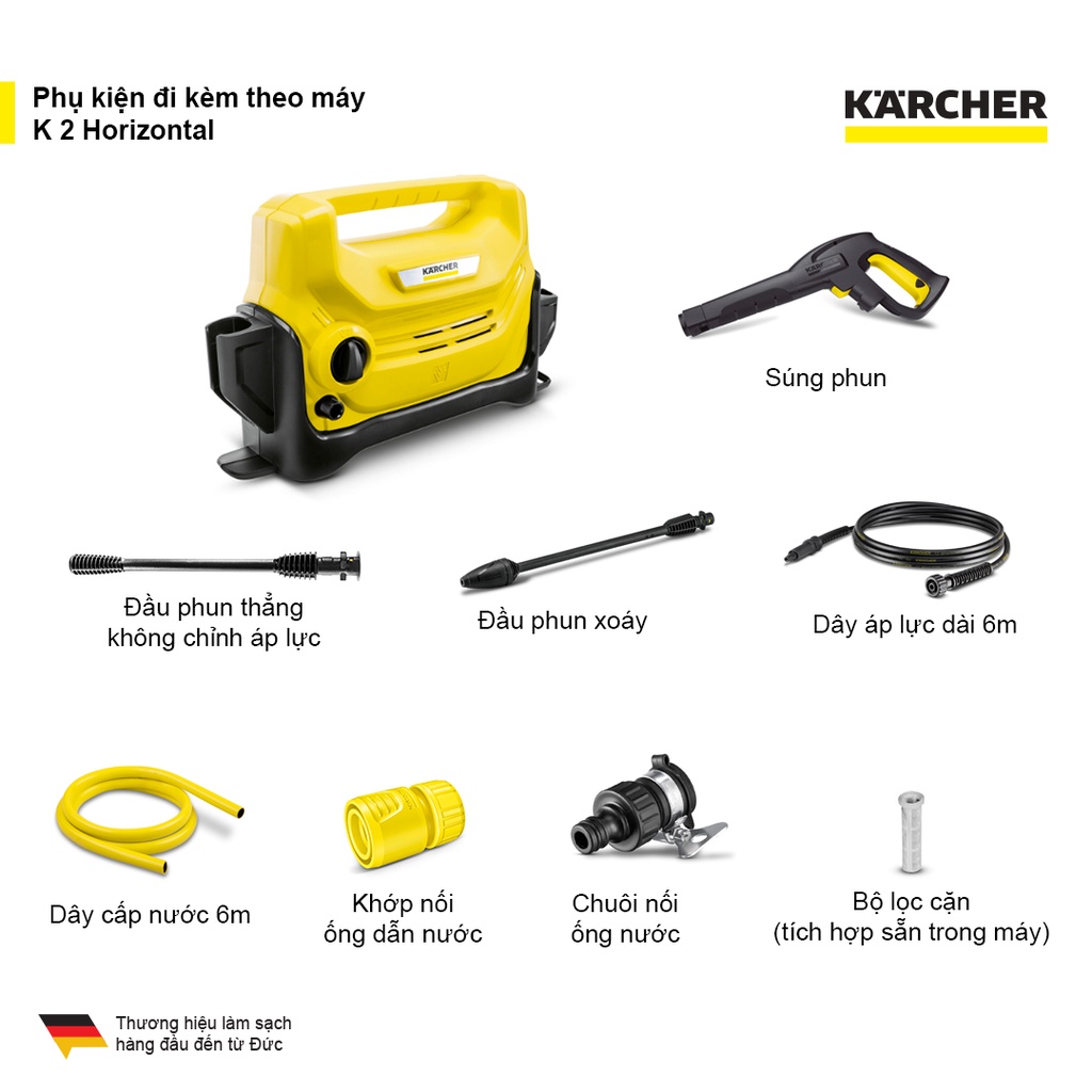 Ảnh Máy phun rửa áp lực cao Karcher K2 Horizontal động cơ chổi than, áp lực 110 bar và đã bao gồm dây cấp nước 4