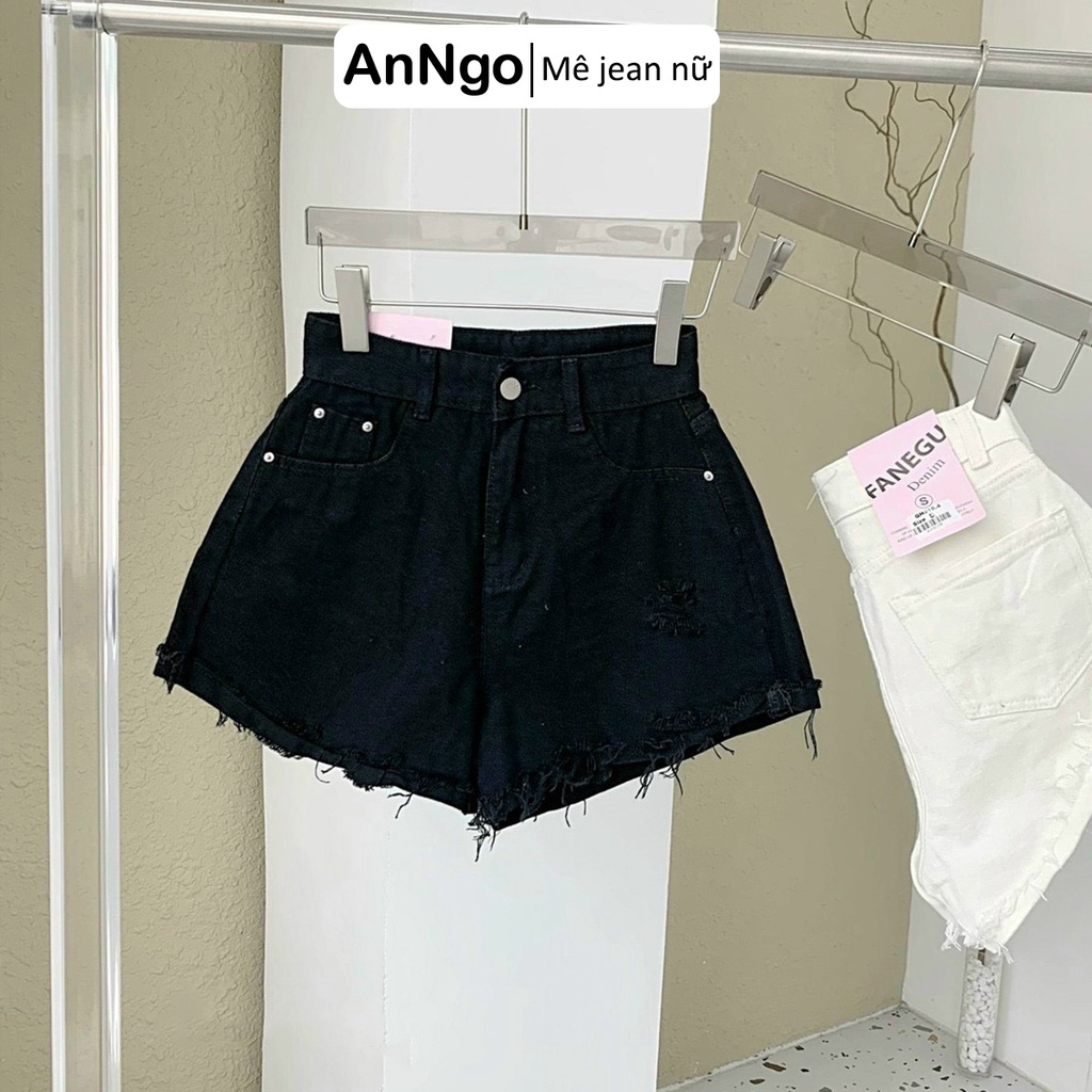 (Có big size) Quần short jean nữ trắng vải kaki lai tua rách dễ thương cá tính, dễ phối đồ AnNgo - AT228