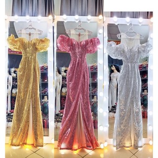 Đầm dạ hội kim sa rớt vai cao cấp mẫu mới TẶNG KÈM HOA TAI THỜI TRANG