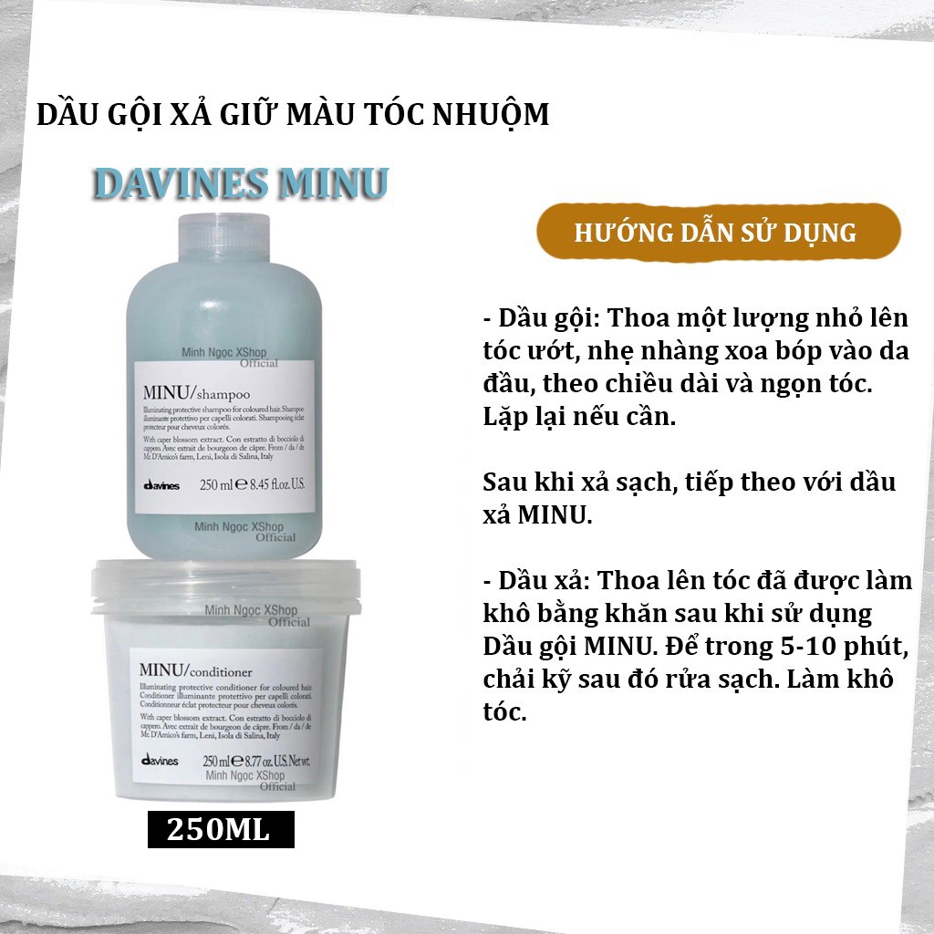 Dầu gội xả giữ màu cho tóc nhuộm Davines Minu 250ML chính hãng