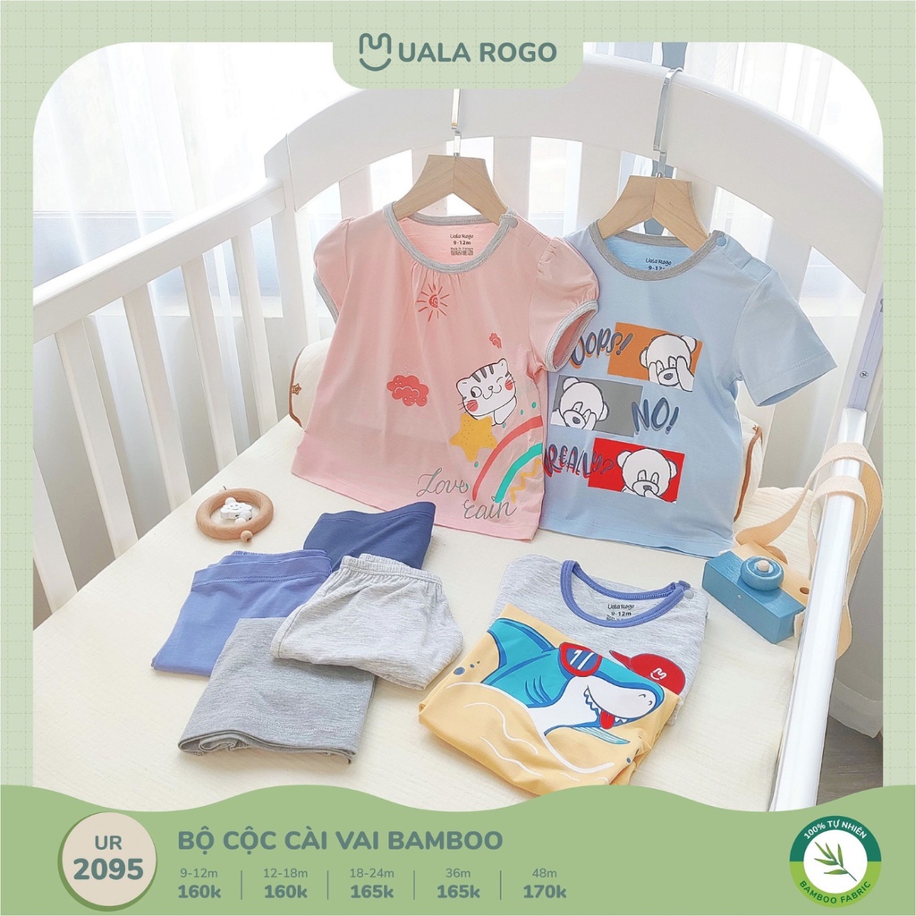 Bộ quần áo cộc tay cho bé Ualarogo 9 tháng - 4 tuổi vải sợi tre BAMBOO cài vai mềm mại thấm hút thoáng mát 2095